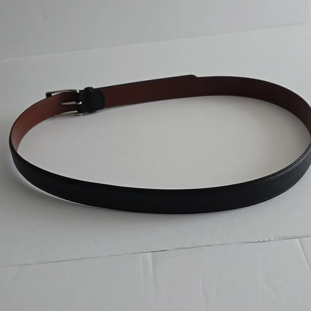 Coach Men's Embossed Cowhide Leather Black Belt Solid Silver Buckle Size 40